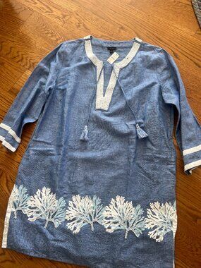 Talbots | NWT - Blue Coral Beaded Cover-Up Dress - Linen Blend - Size M
